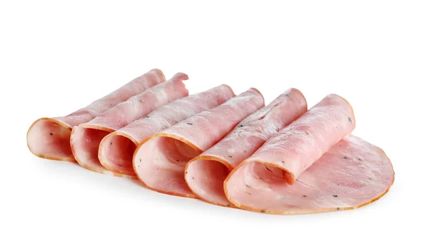 Rolled Slices Tasty Ham White Background — Stock Photo, Image