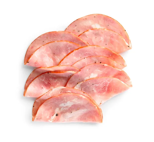 Potongan Ham Lezat Pada Latar Belakang Putih — Stok Foto