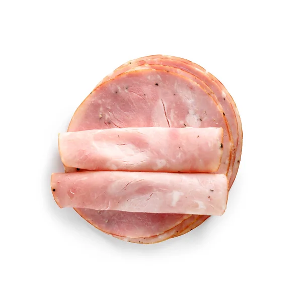 Slices Ham Isolated White Background — Stock Photo, Image