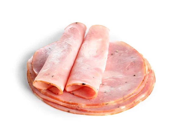 Fette Prosciutto Isolato Sfondo Bianco — Foto Stock