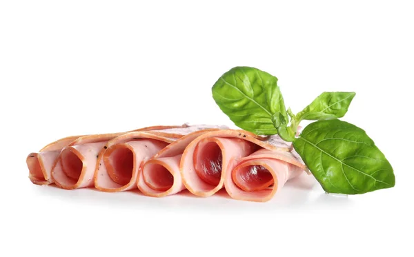 Rolled Slices Ham White Background — Stock Photo, Image