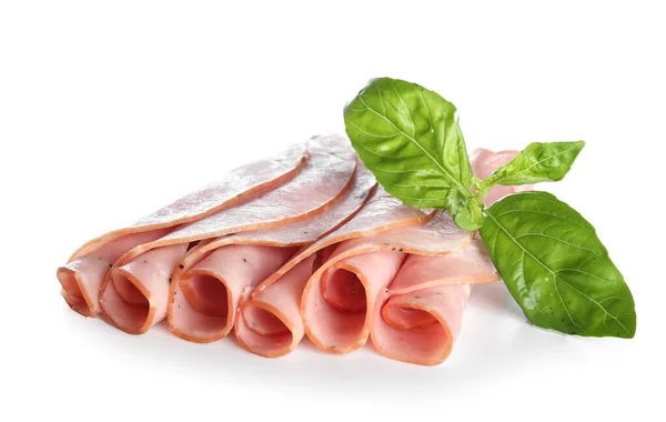 Rolled Slices Ham White Background — Stock Photo, Image