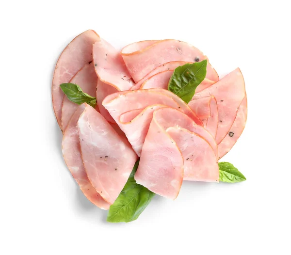 Heap Sliced Tasty Ham White Background — Stock Photo, Image