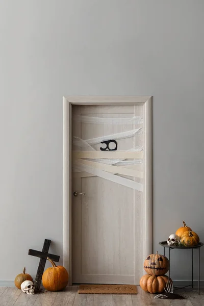 Interior Light Hall Decorated Halloween Door Table — Stock Photo, Image