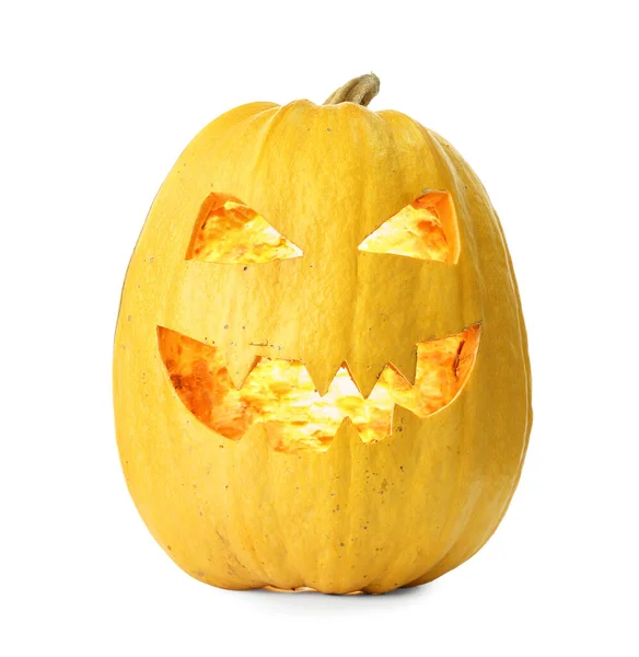 Geschnitzter Halloween Kürbis Auf Weißem Hintergrund — Stockfoto