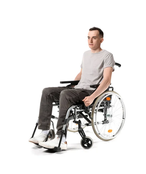 Jovem Cadeira Rodas Isolado Branco — Fotografia de Stock