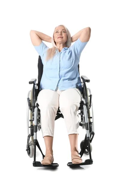 Mature Woman Wheelchair Isolated White — Stock Photo, Image