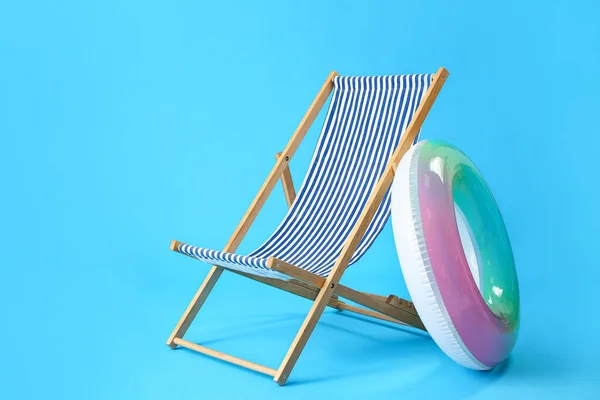Deck Chair Inflatable Ring Light Blue Background — Stock Photo, Image