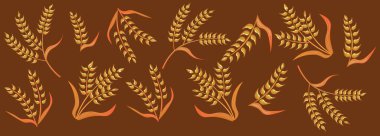 Kahverengi arka planda birçok buğday dikenleri