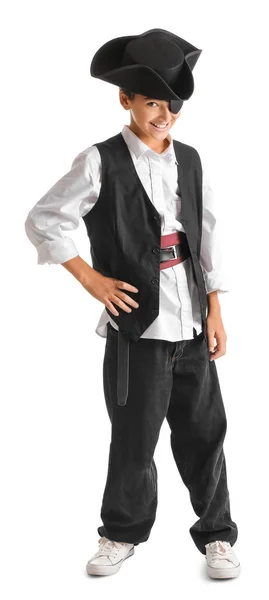 Liten Pojke Klädd Som Pirat Vit Bakgrund — Stockfoto
