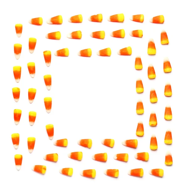 Frame Made Halloween Candy Corns White Background — Stock Photo, Image
