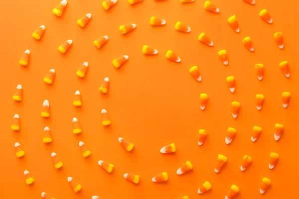 Frame Made Halloween Candy Corns Orange Background — Stock Photo, Image