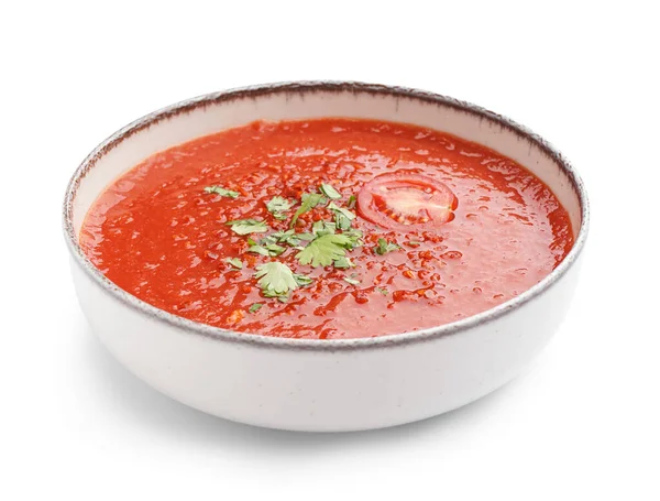 Bowl Tasty Tomato Soup White Background — Stock Photo, Image