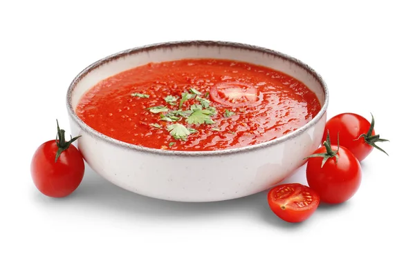 Bowl Tasty Tomato Soup White Background — Stock Photo, Image