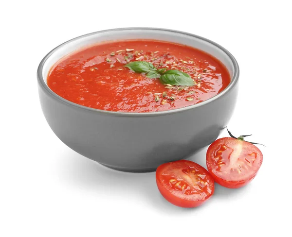 Bowl Tasty Tomato Soup White Background — Stock Photo, Image