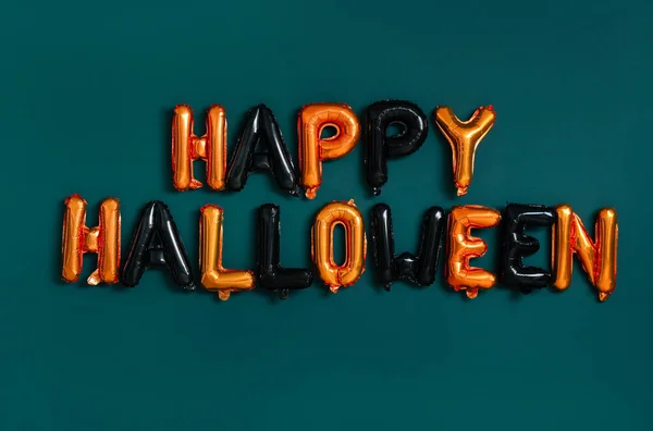 Tekst Happy Halloween Gemaakt Van Ballonnen Donkere Muur — Stockfoto