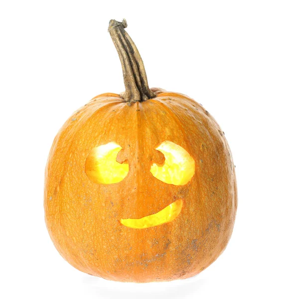 Cute Carved Halloween Pumpkin White Background — Stock Photo, Image