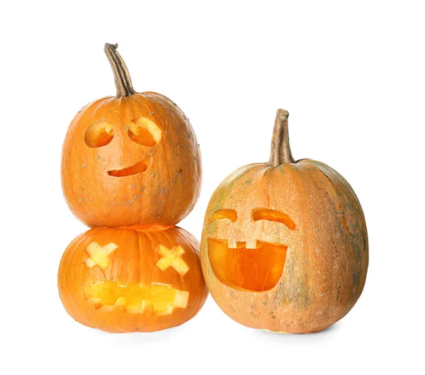 Geschnitzte Halloween Kürbisse Auf Weißem Hintergrund — Stockfoto
