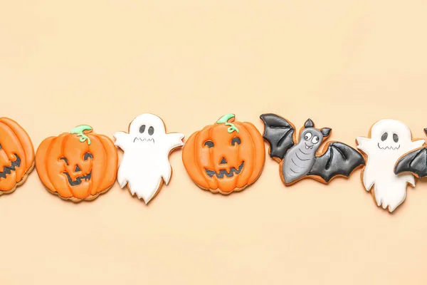 Chutné Halloween Cookies Béžovém Pozadí — Stock fotografie