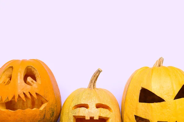 Χαραγμένες Κολοκύθες Halloween Ροζ Φόντο Κορυφαία Προβολή — Φωτογραφία Αρχείου