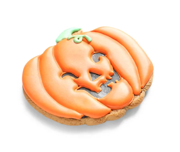 Halloween Pumpa Cookie Vit Bakgrund — Stockfoto