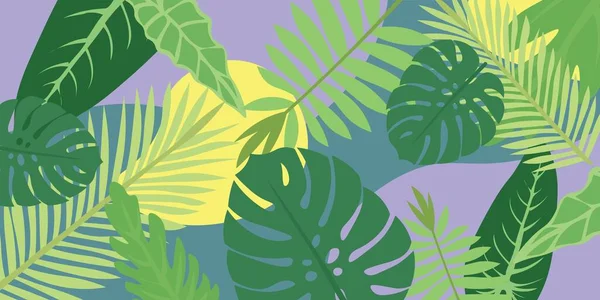 Πολλά Πράσινα Τροπικά Φύλλα Στο Φόντο Χρώμα — Διανυσματικό Αρχείο