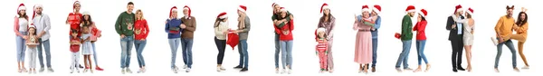 Set Glücklicher Familienmitglieder Die Weihnachten Und Neujahr Auf Weißem Hintergrund — Stockfoto