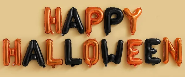 Tekst Happy Halloween Gemaakt Van Ballonnen Beige Achtergrond — Stockfoto