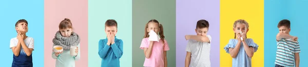 Renkli Arka Planda Hasta Çocuklarla Kolaj — Stok fotoğraf
