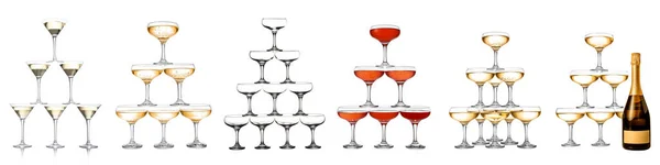 Uppsättning Torn Tillverkade Glas Med Champagne Vit Bakgrund — Stockfoto