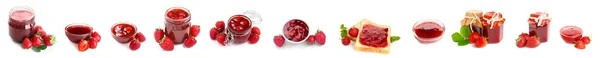 Set Sweet Strawberry Jam Isolated White — Stock Photo, Image