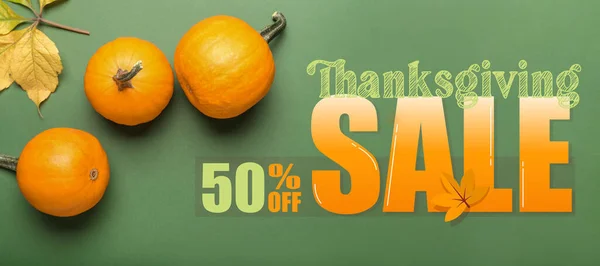 Advertising banner for Thanksgiving sale on green background