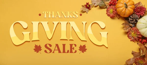Advertising banner for Thanksgiving sale on yellow background