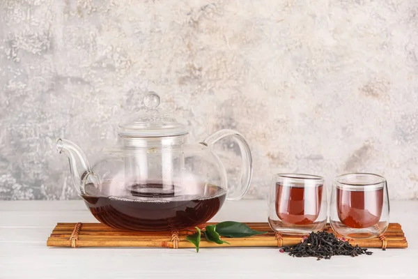 Teapot Glass Cups Black Tea Table — Stock Photo, Image