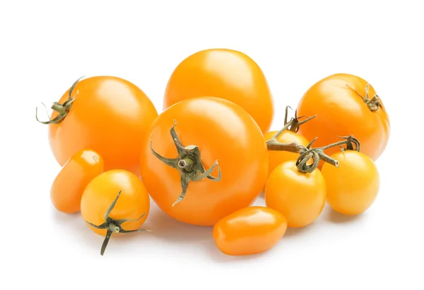 Kupa Świeżych Żółtych Pomidorów Białym Tle — Zdjęcie stockowe