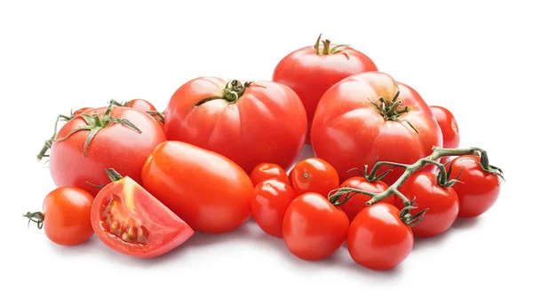 Altura Tomates Diferentes Fundo Branco — Fotografia de Stock