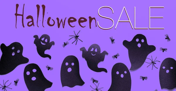 Banner Für Halloween Verkauf Mit Gespenstern Und Spinnen — Stockfoto