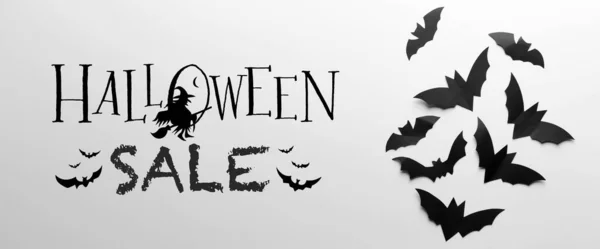 Banner Für Halloween Verkauf Mit Papierfledermäusen — Stockfoto