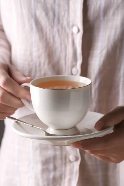 Woman Holding Cup Tasty Tea Closeup — Stock Photo, Image