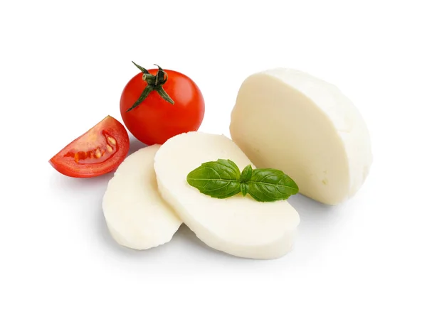 Lahodné Mozzarella Sýr Rajčata Bílém Pozadí — Stock fotografie