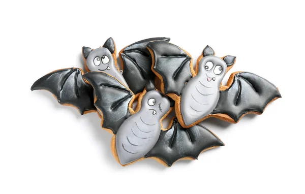 Biscoitos Morcego Halloween Fundo Branco — Fotografia de Stock