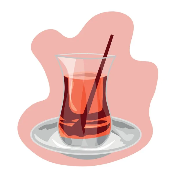Glass Cup Aromatic Turkish Tea White Background — Stock Vector