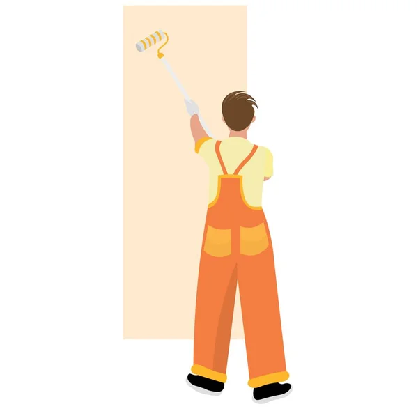 Male Worker Painting Wall White Background — Stock Vector