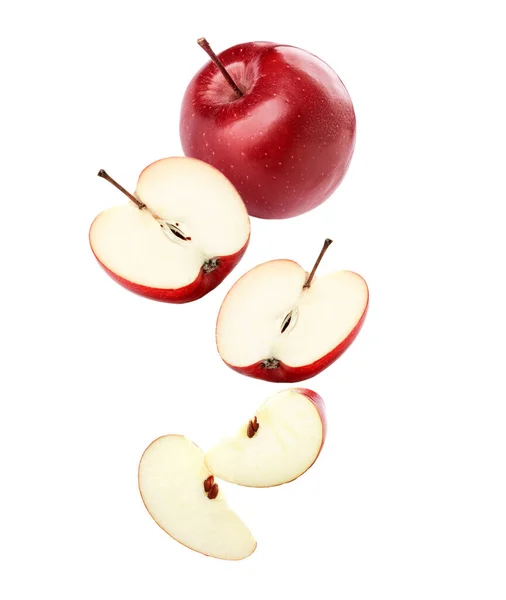 Flying Red Apples Isolated White — Stock Photo, Image