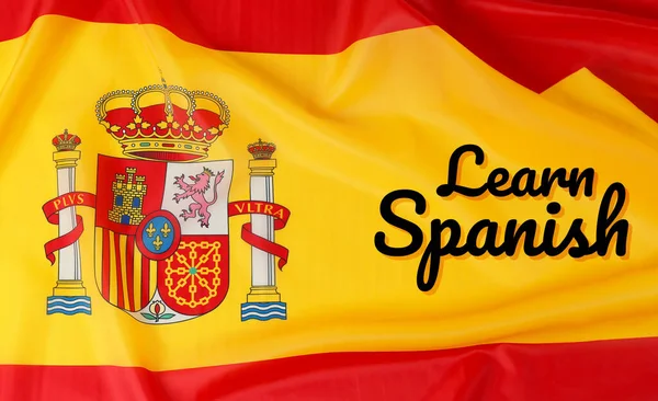 テキスト スペインの国旗にスペイン語を学ぶ — ストック写真