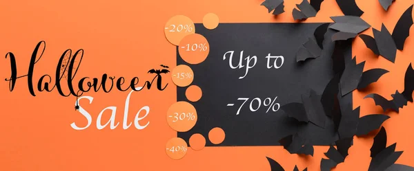 Banner För Halloween Försäljning Med Pappersfladdermöss — Stockfoto