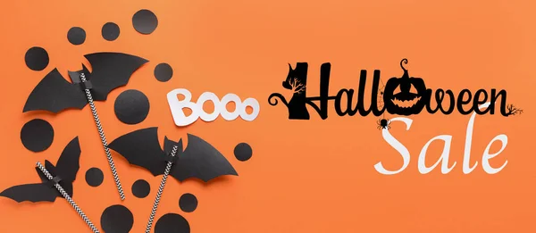 Banner För Halloween Försäljning Med Papper Inredning — Stockfoto