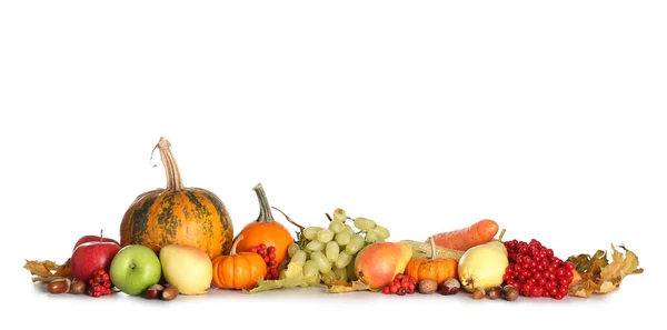 Composition Different Fruits Vegetables Berries White Background Harvest Festival — Stock Photo, Image