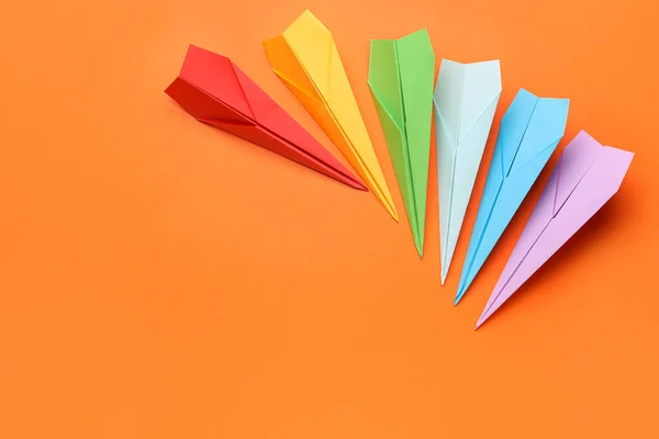 Colorful Paper Planes Orange Background — Stock Photo, Image