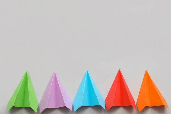 Colorful Paper Planes Grey Background — 图库照片